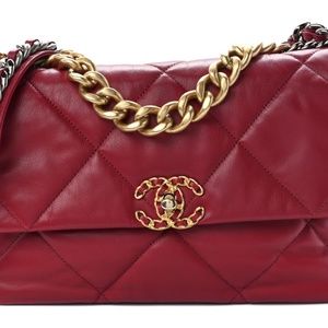 uthentic CHANEL Goatskin Quilted LARGE Chanel 19 Flap in Dark Red